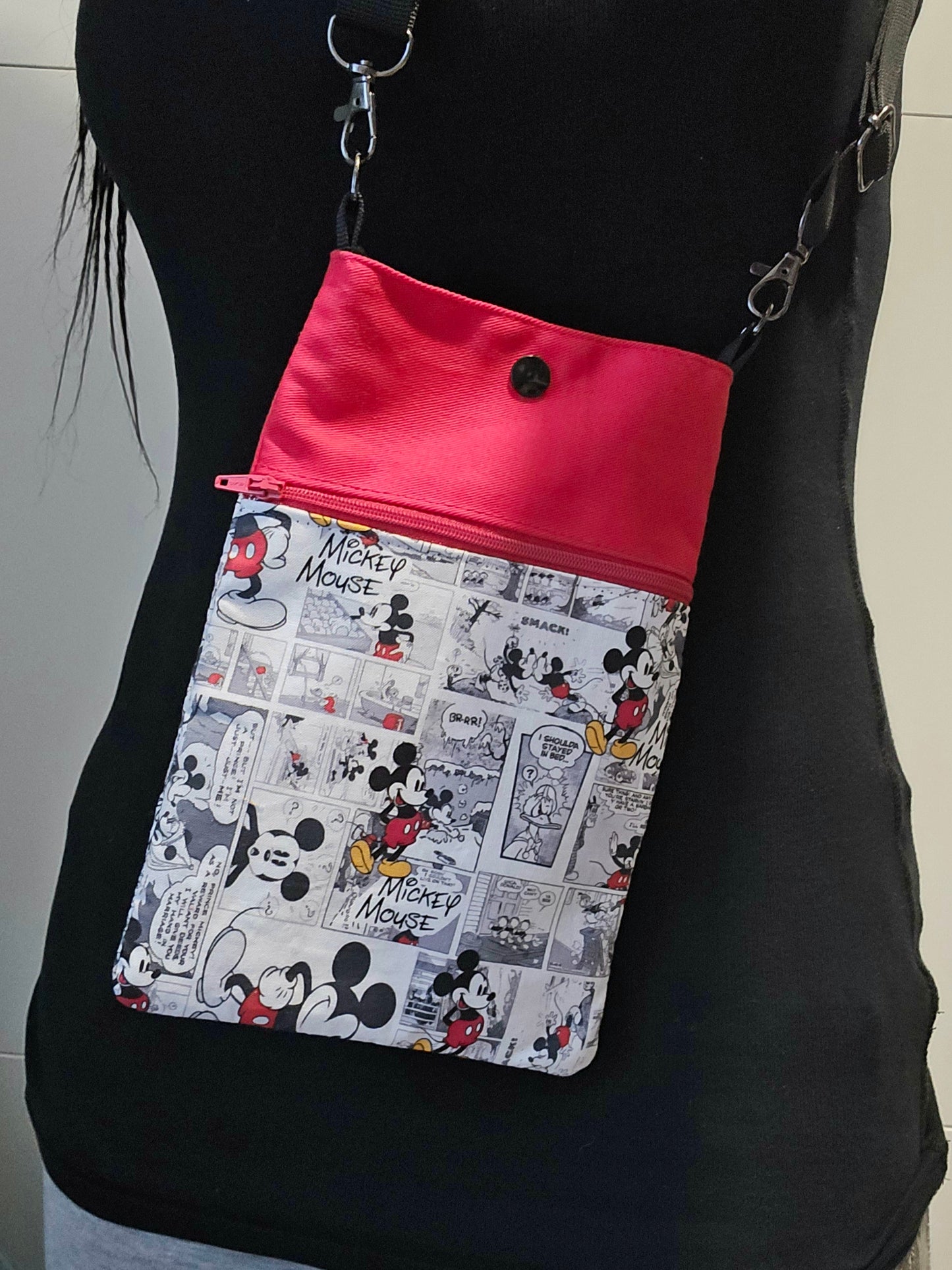 Handmade colour block phone bag worn crossbody for everyday use