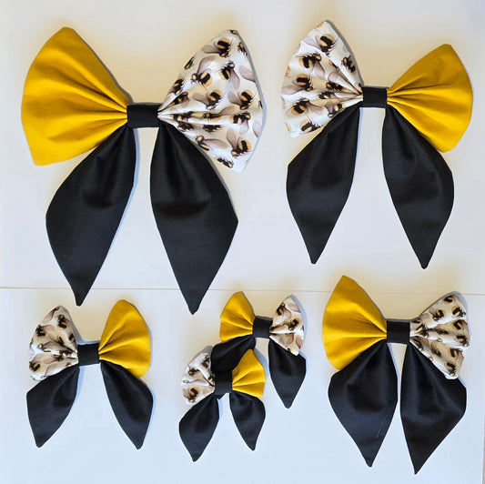 Bee-Themed Colour Block Hair Bow | Yellow & Black Fabric Bow Clip
