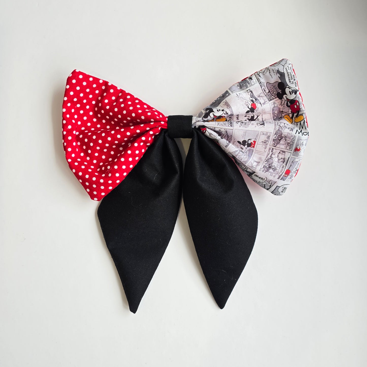 Handmade red polka dot character inspired patchwork hair bow
